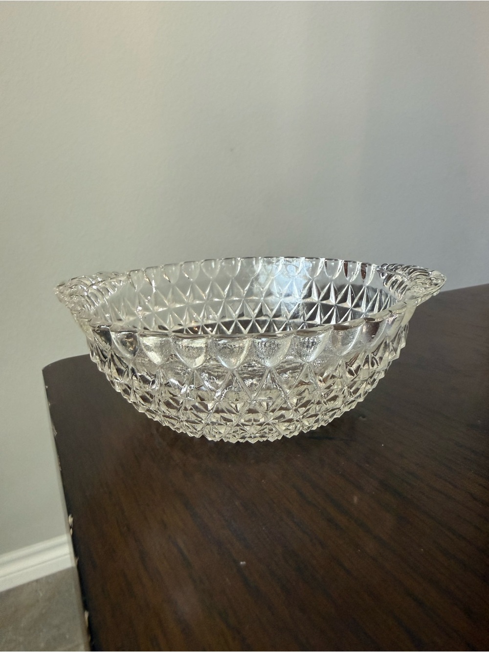 Vintage Anchor Hocking Clear Glass Tab Handle Berry Bowl 1950’s